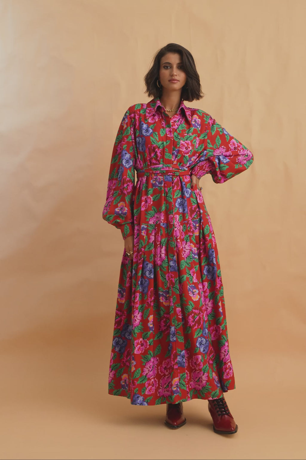 karavan clothing fashion fall winter 25 homecoming collection barbara dress pixel red