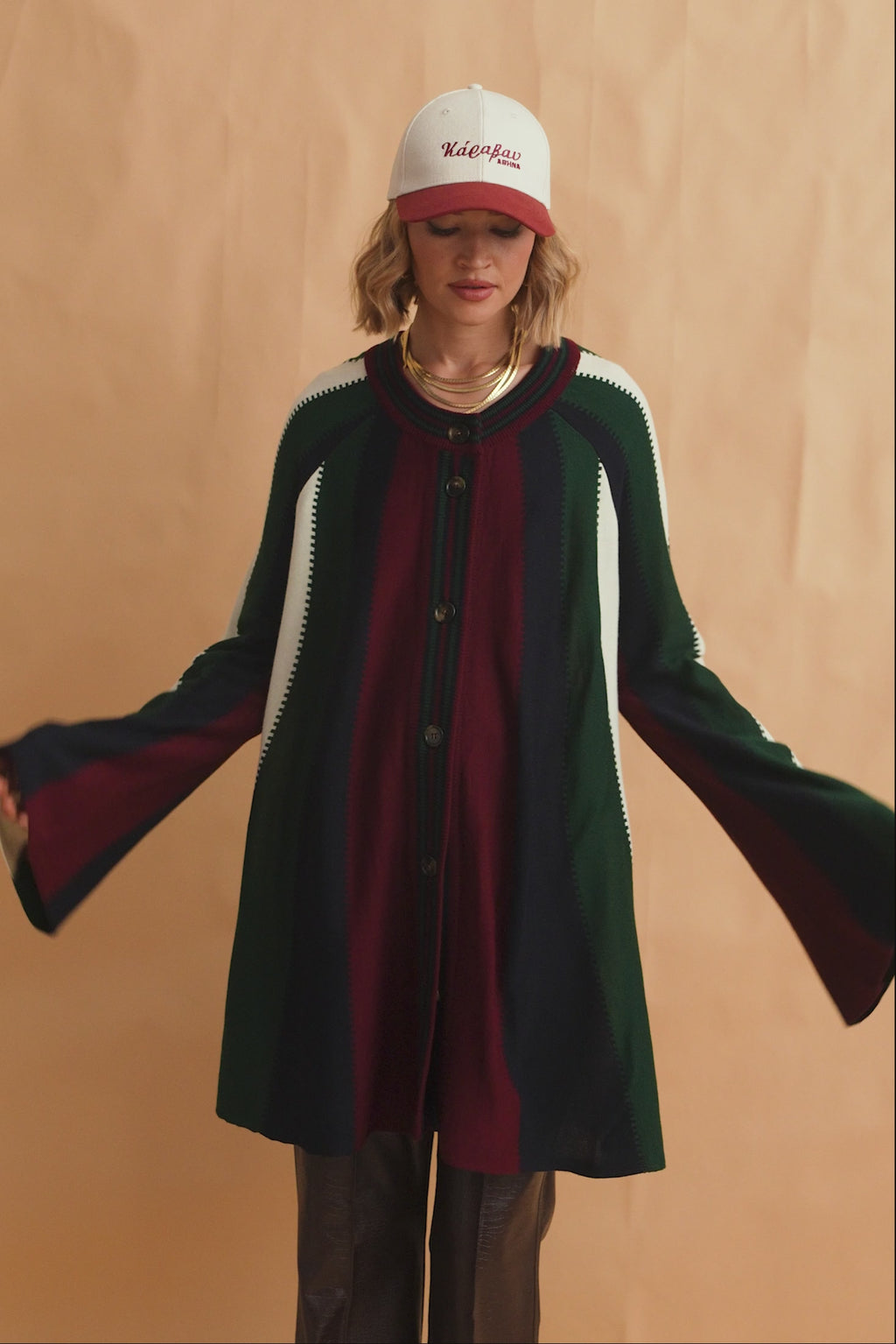 karavan clothing fashion fall winter 25 homecoming collection melina knitted cardigan bordeaux green blue stripes