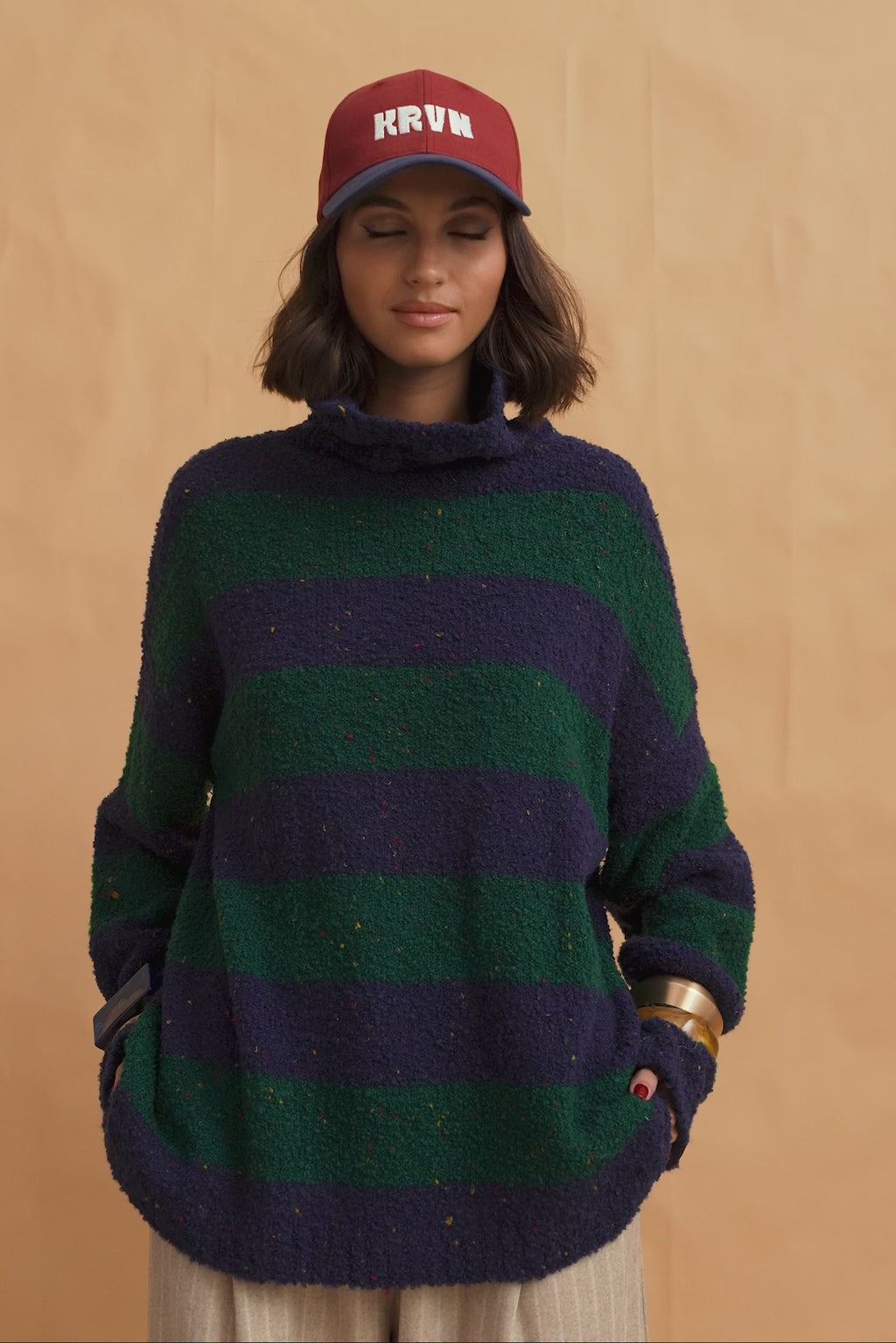 karavan clothing fashion fall winter 25 homecoming krvn collection lilith pullover blue green stripes