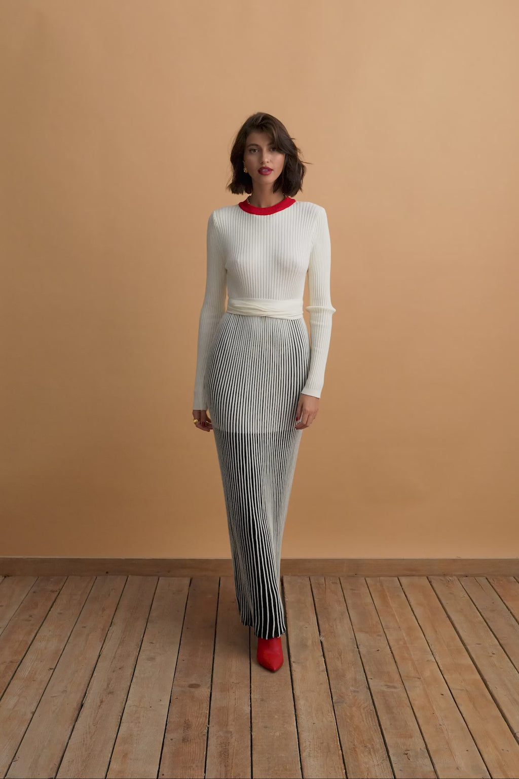karavan clothing fashion well i did fall winter 24 25 nina knitted dress ivory black