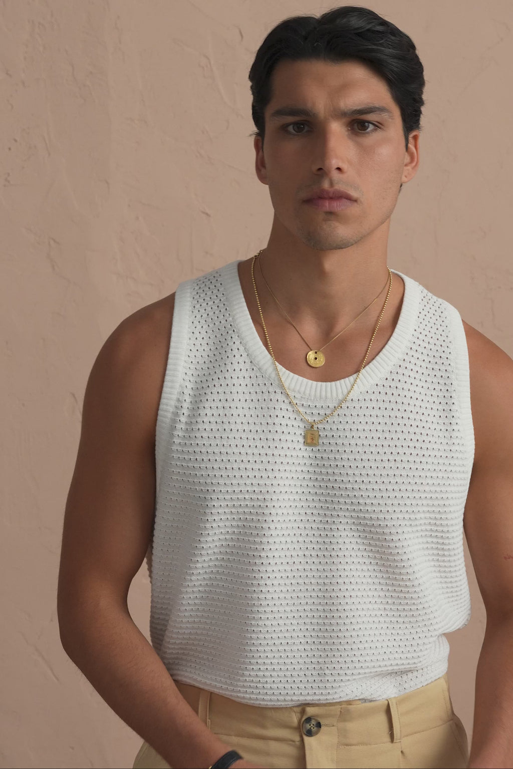 karavan clothing tosa kalokairia spring summer 25 men collection griffin knitted tank top white