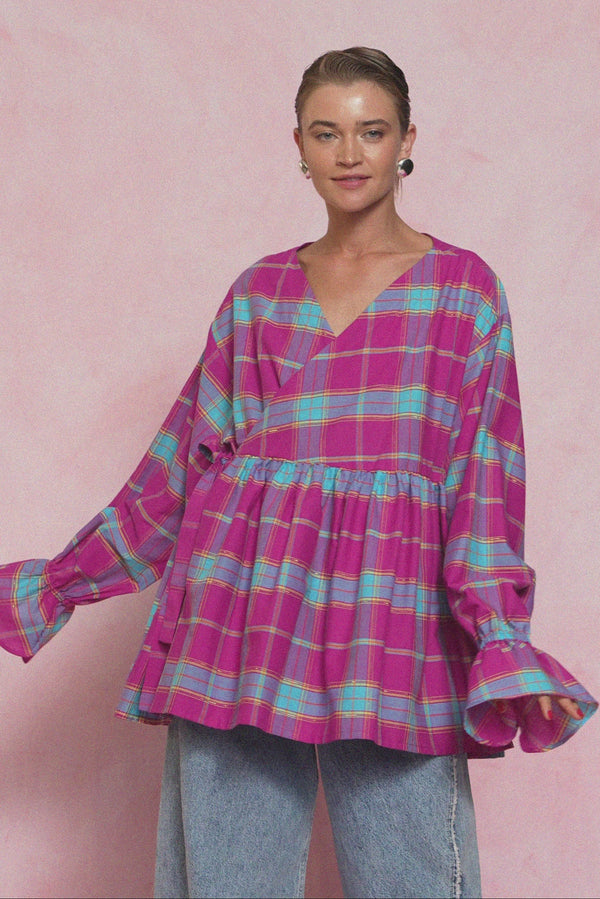 karavan loungewear planet fall winter 26' collection alexis shirt magenta checked