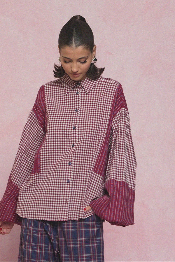 karavan loungewear planet fall winter 26' collection keila shirt burgundy grey