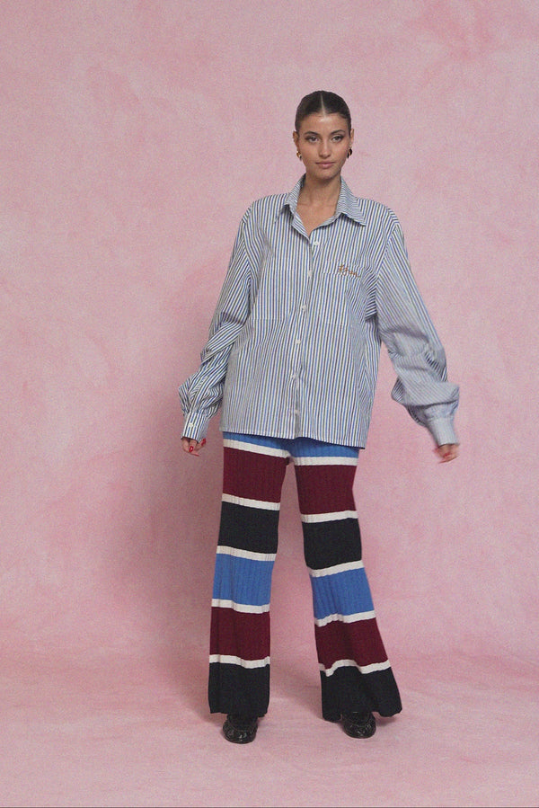 karavan fall winter 26' collection ezra knitted trousers multicolor blues