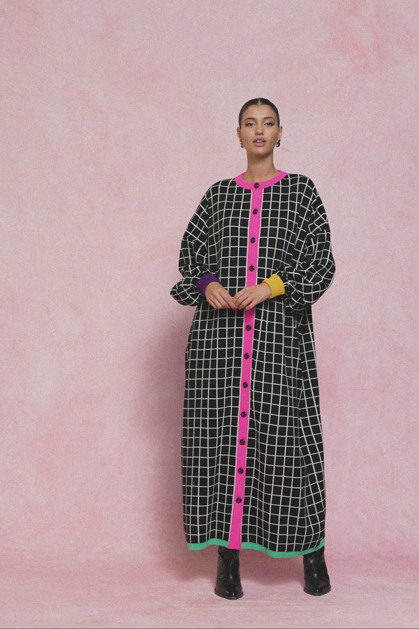 karavan fall winter 26' collection pixel knitted dress black white square
