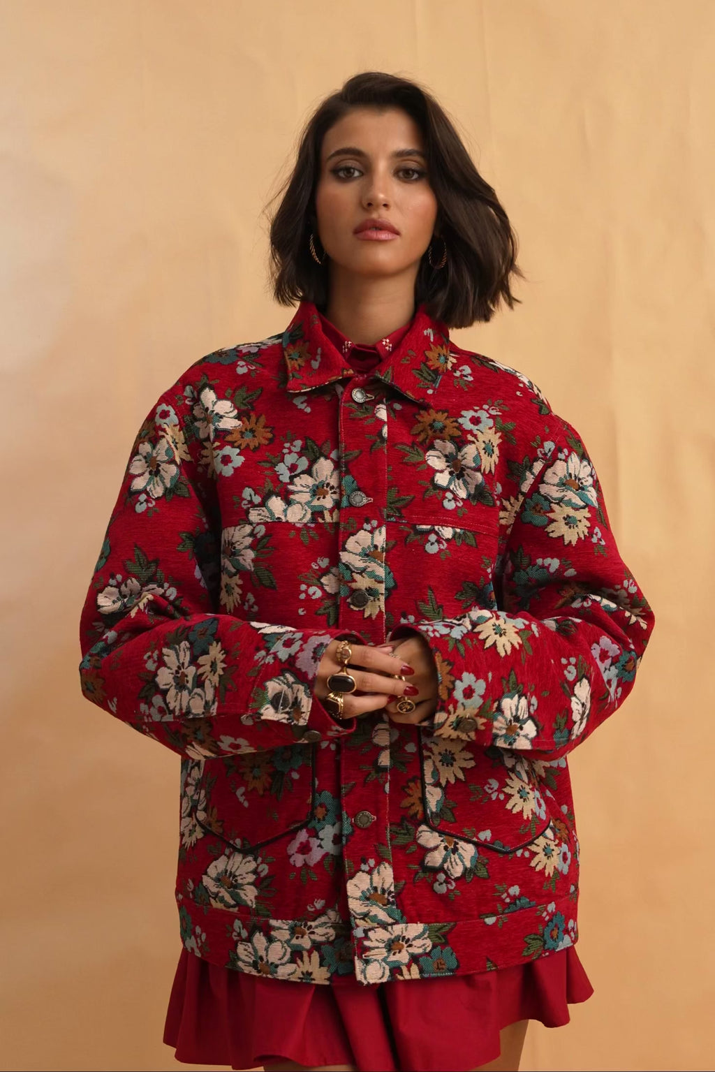 karavan clothing fashion fall winter 25 homecoming collection joyce jacket red floral