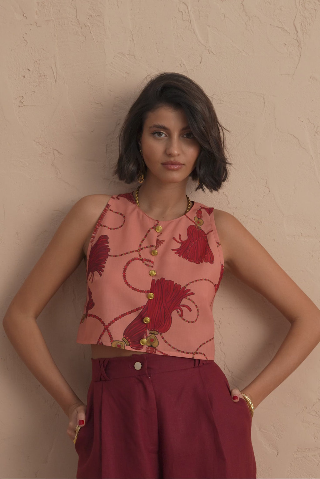 karavan clothing fashion spring summer 25 dominique top peach bordeaux tassel