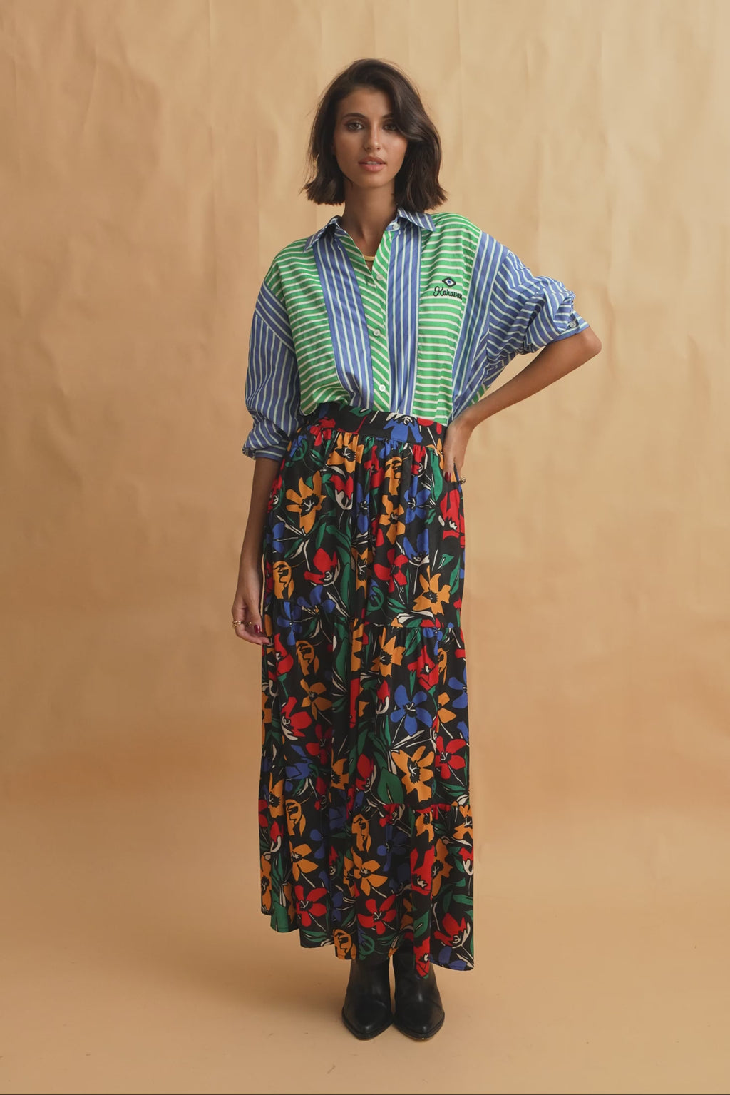 karavan clothing fashion fall winter 25 homecoming collection leona skirt abstract floral black