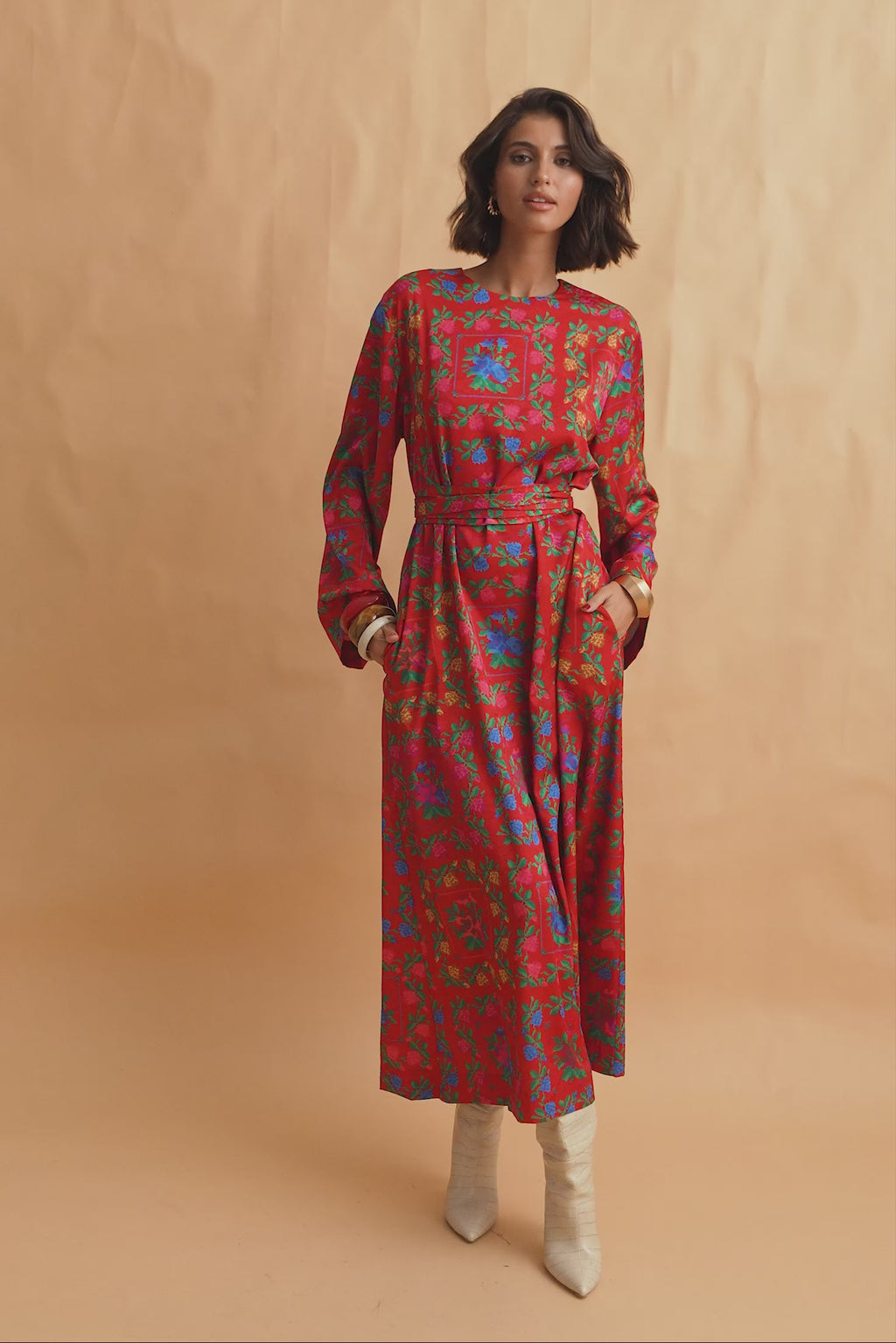 karavan clothing fashion fall winter 25 homecoming collection jolene dress pixel floral red