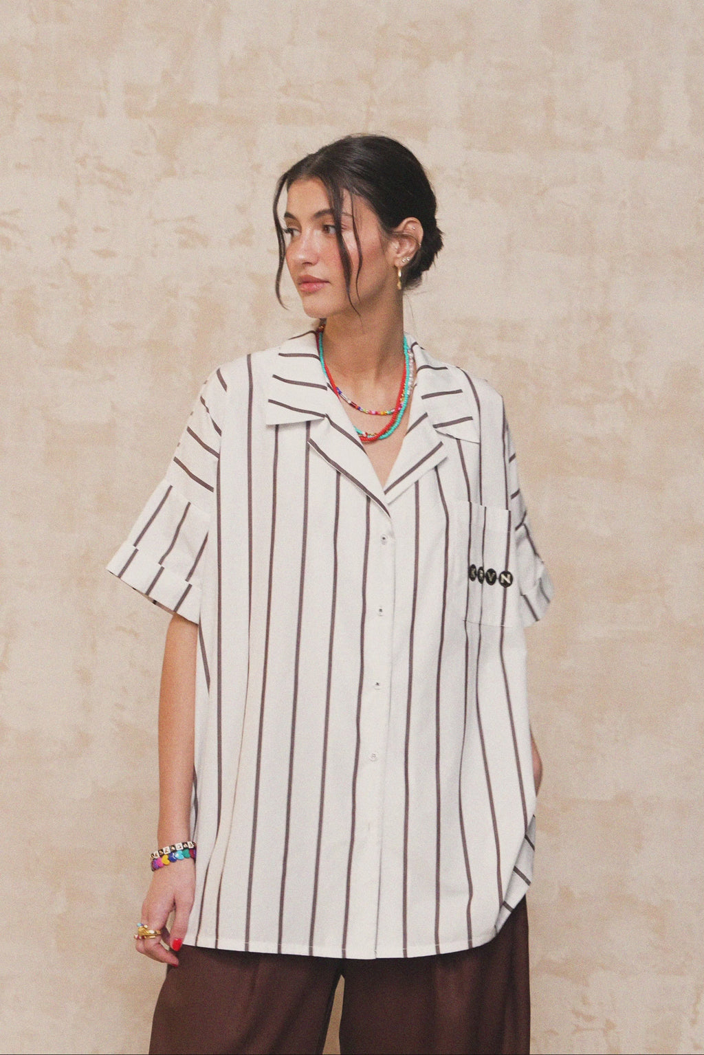 karavan clothing fashion krvn spring summer 26 nai collection zinnia shirt brown stripes