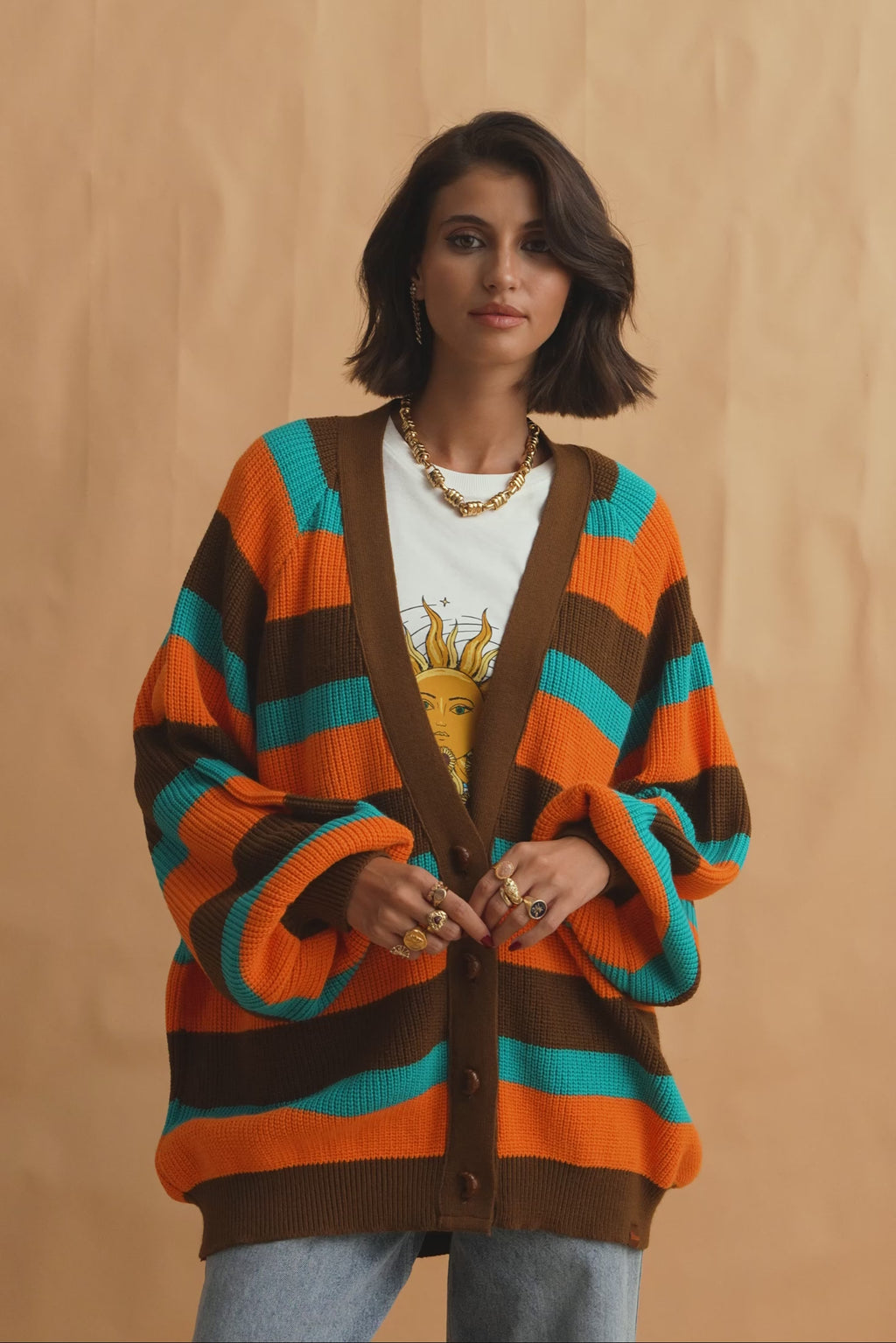 karavan clothing fashion fall winter 25 homecoming collection janice cardigan brown orange