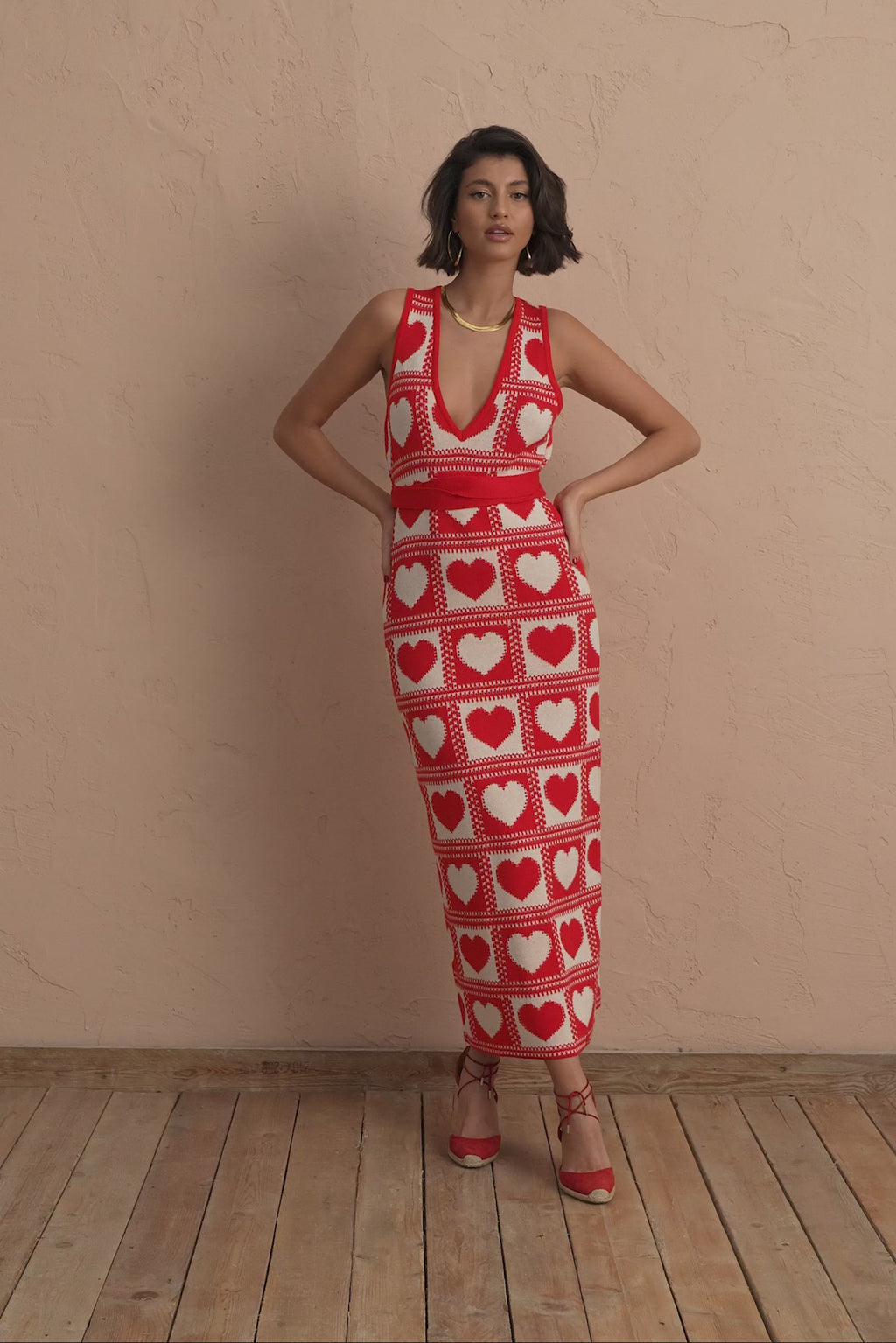 karavan clothing fashion spring summer 25 jemma knitted dress pink red hearts