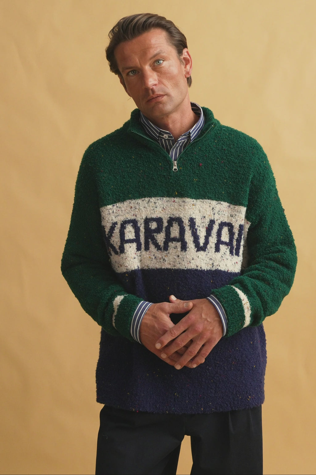 karavan clothing fashion fall winter 25 homecoming men collection finley zip pullover blue ivory