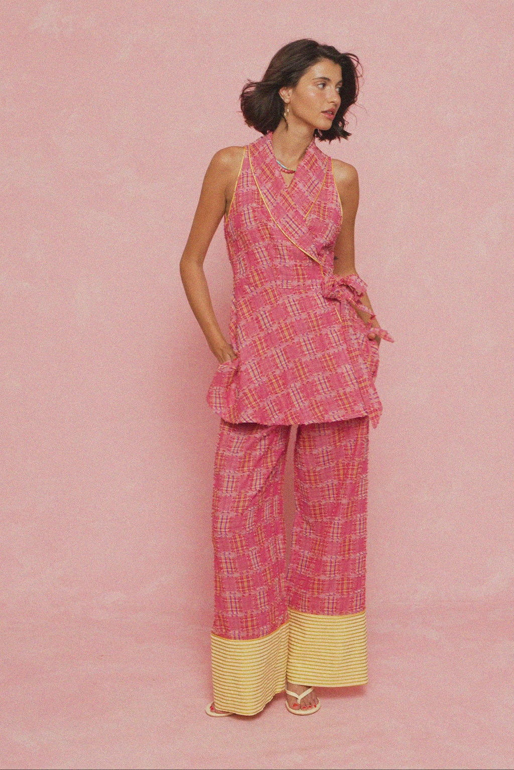 karavan clothing fashion spring summer 26 nai weekendwear collection hana trousers checked red