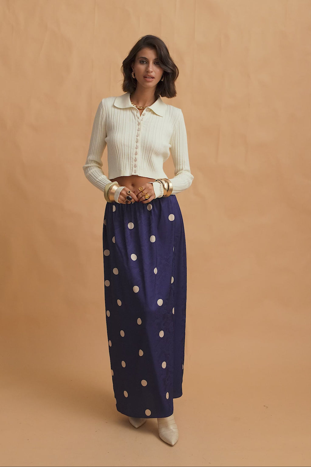 karavan clothing fashion fall winter 25 krvn homecoming collection judy skirt dark blue polka dots