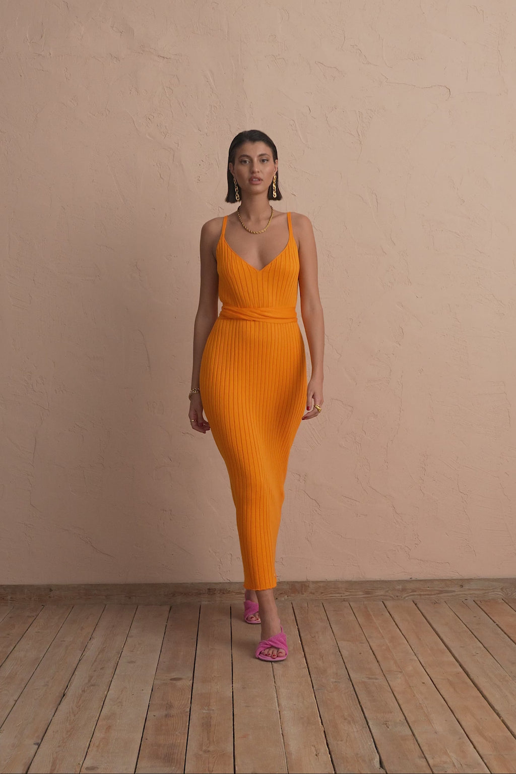 karavan clothing fashion spring summer 25 krvn marisol knitted dress tangerine