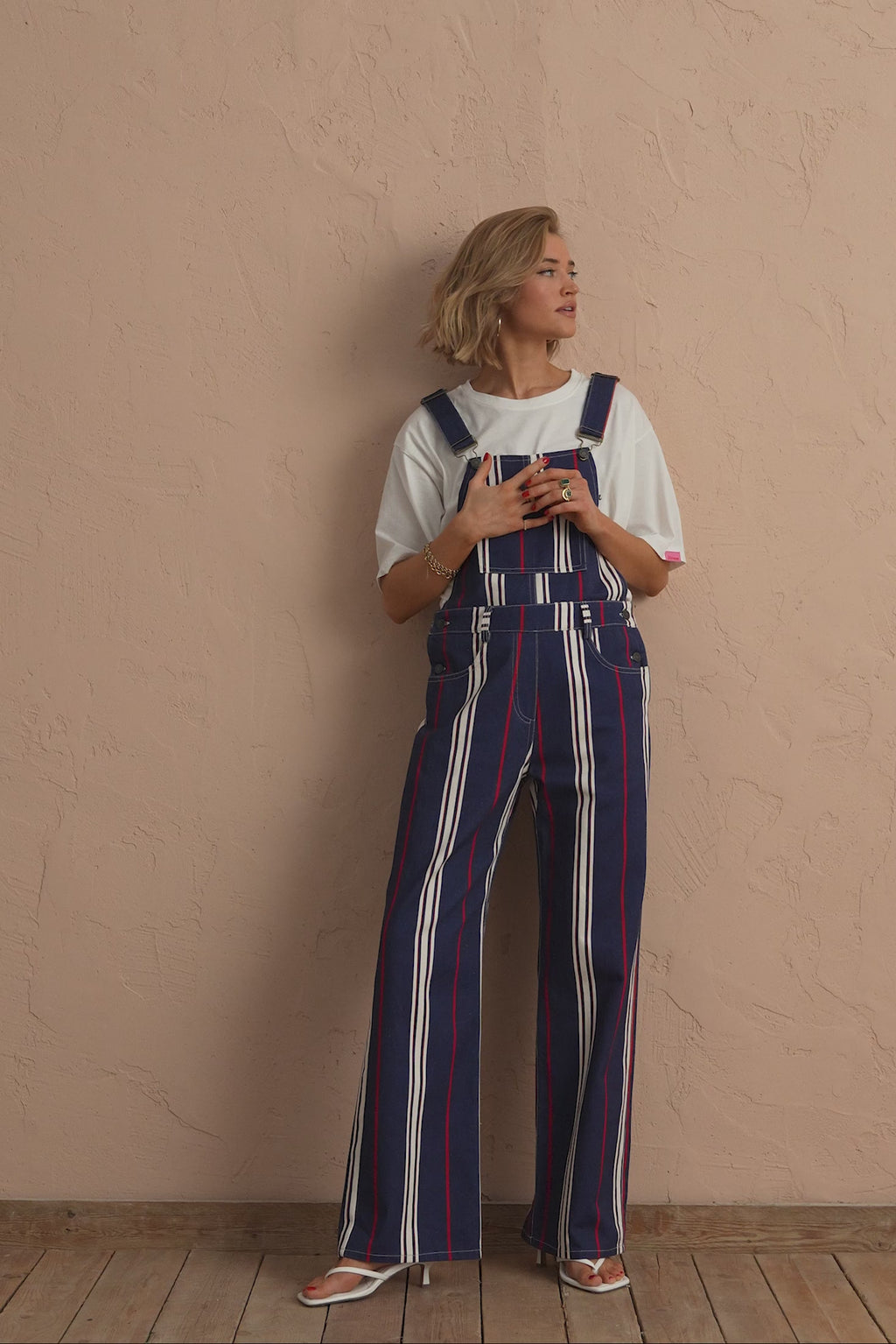 karavan clothing fashion spring summer 25 linda dungarees blue white stripes