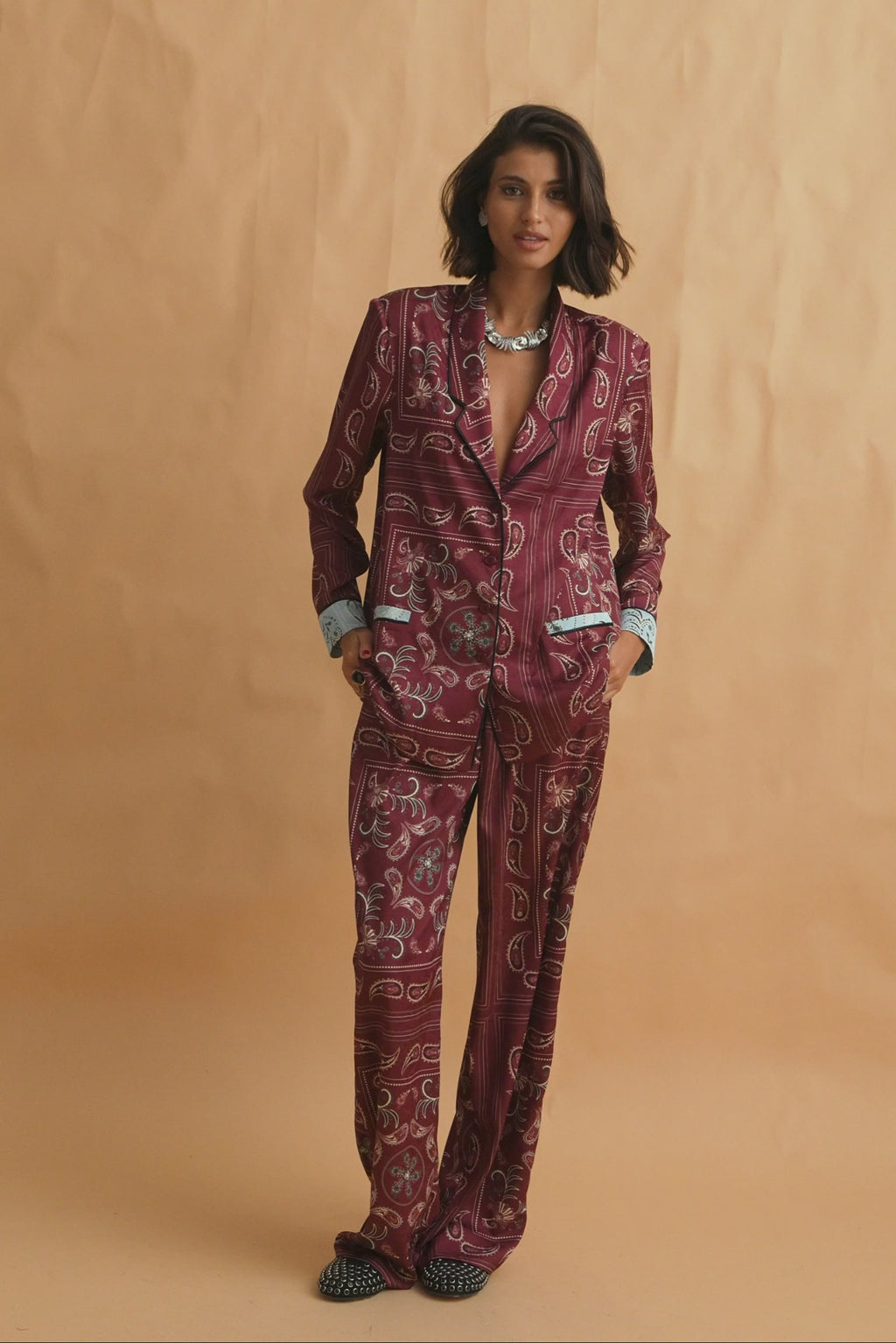 karavan clothing fashion fall winter 25 homecoming collection phoebe trousers bordeaux paisley