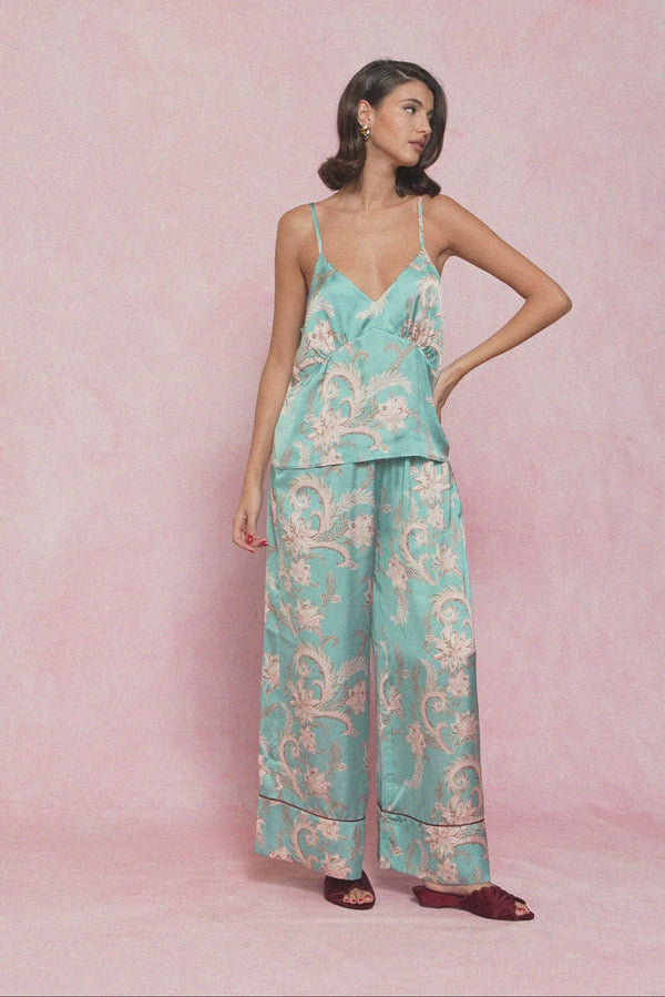 karavan loungewear planet fall winter 26' collection syrah trousers aqua