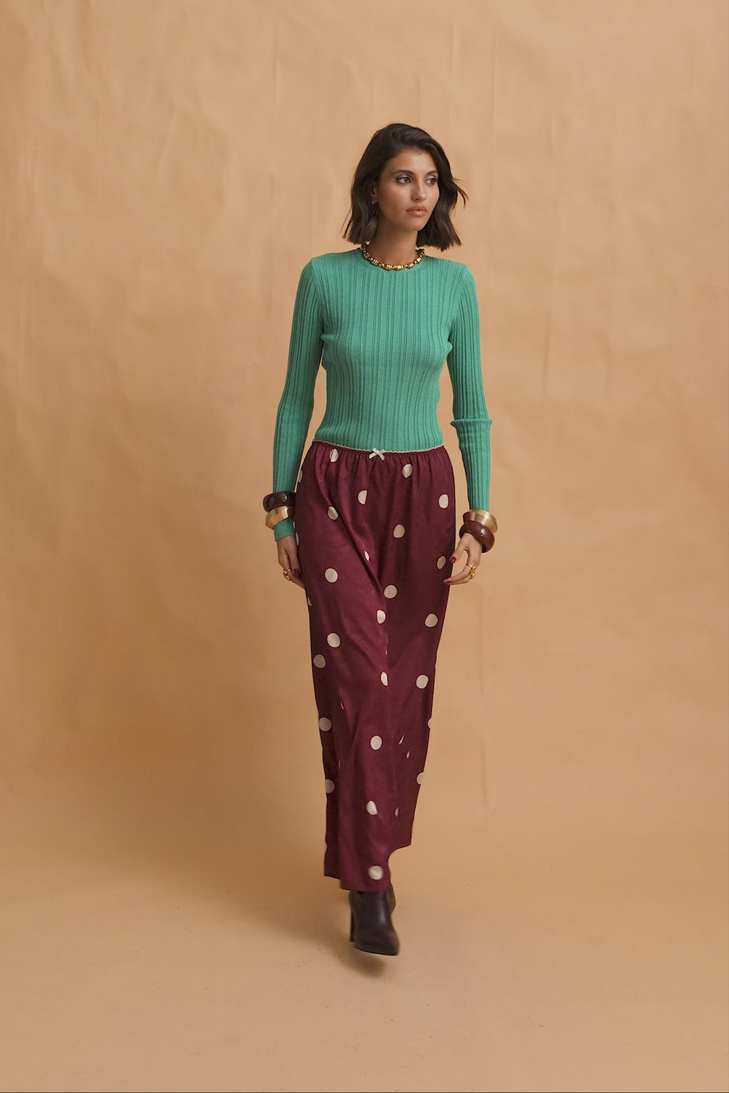 karavan clothing fashion fall winter 25 krvn homecoming collection judy skirt polka dots bordeaux