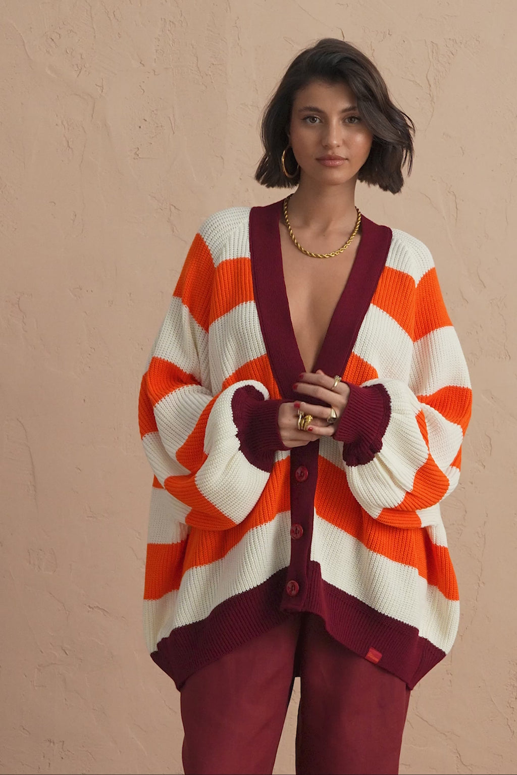 karavan clothing fashion spring summer 25 belinda knitted cardigan orange bordeaux 