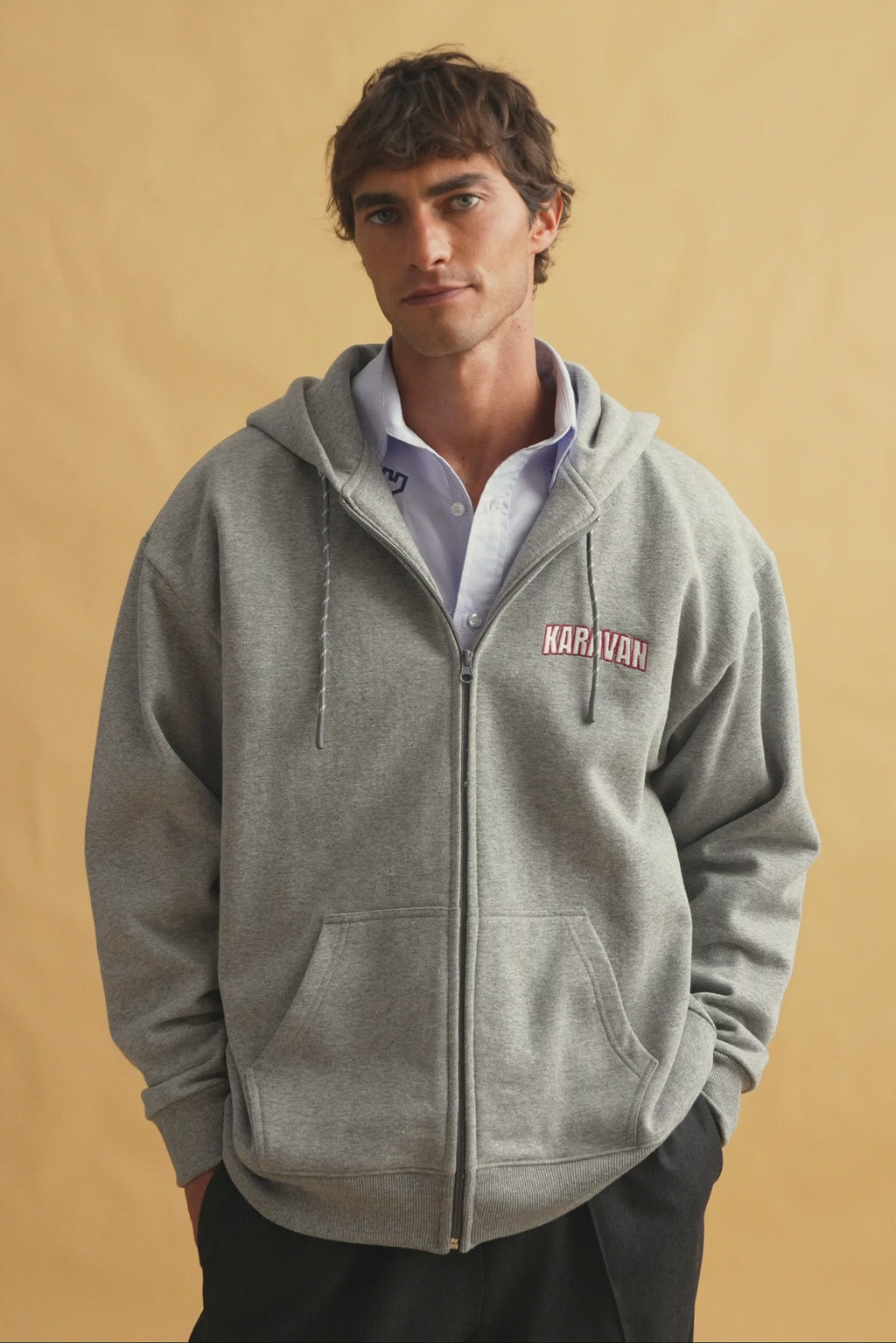 karavan clothing fashion fall winter 25 homecoming men collection jack zip hoodie grey