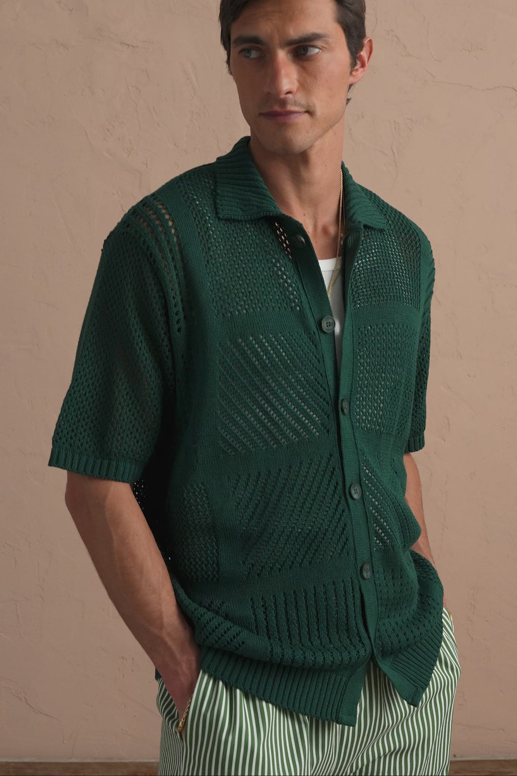 karavan clothing tosa kalokairia spring summer 25 men collection ben knitted shirt green