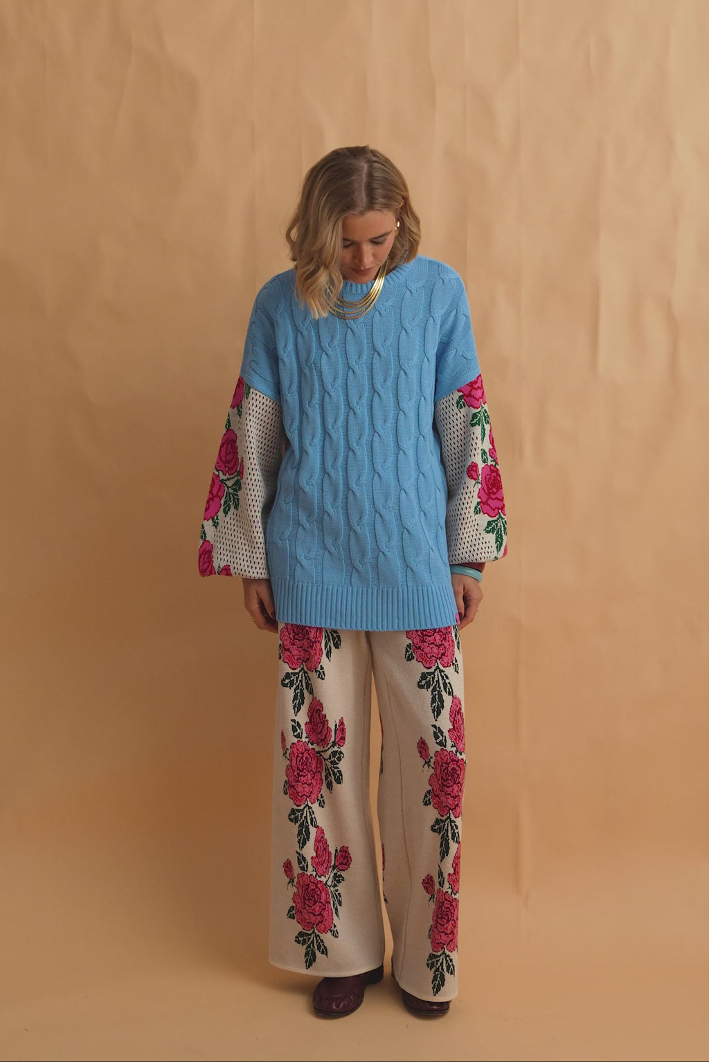 karavan clothing fashion fall winter 25 homecoming collection serafina knitted trousers ivory roses 