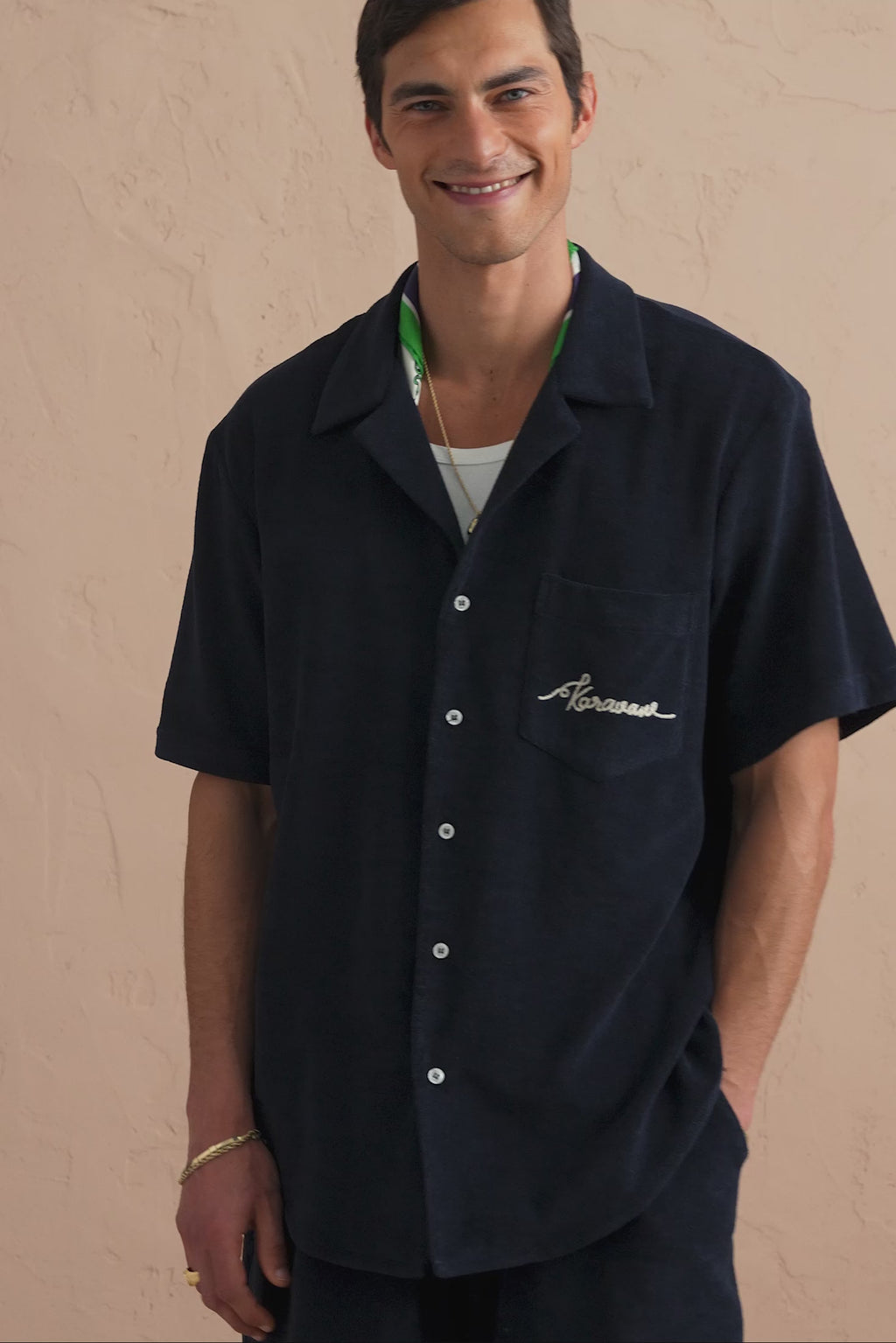 karavan clothing tosa kalokairia spring summer 25 men collection gustavo shirt navy blue