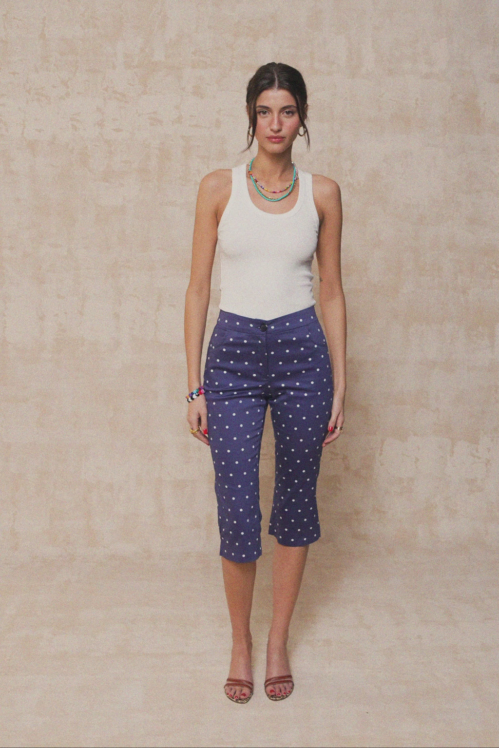 karavan clothing fashion spring summer 26 nai collection kinza capri trousers polka blue