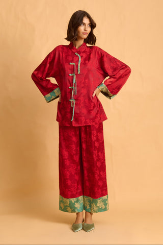 karavan clothing fashion fall winter 25 homecoming homeware collection mandarin shirt red