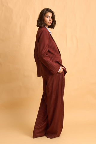 karavan clothing fashion fall winter 25 homecoming collection kaida trousers brown white stripes