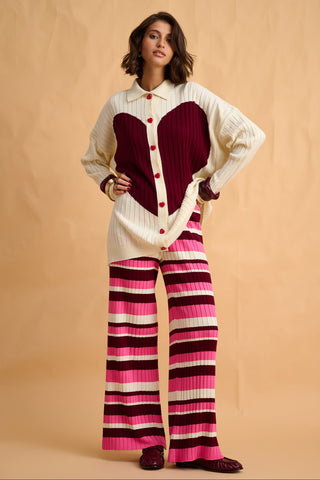 karavan clothing fashion fall winter 25 homecoming collection valeria knited trousers pink bordeaux ivory