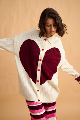 karavan clothing fashion fall winter 25 homecoming collection rozy knitted shirt ivory bordeaux heart