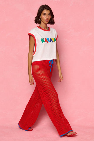 karavan clothing fashion spring summer 26 nai weekendwear collection ruby knitted trousers red blue