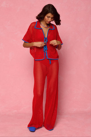 karavan clothing fashion spring summer 26 nai weekendwear collection ruby knitted trousers red blue