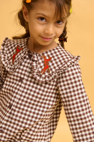 karavan clothing fashion fall winter 25 homecoming rookies collection serena shirt checked brown