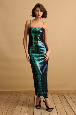 karavan clothing fashion KRVN well i did fall winter 24 25 christmas edition seraphina dress blue green