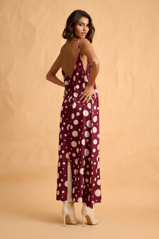 karavan clothing fashion fall winter 25 homecoming collection sophia dress bordeaux ivory polka dots