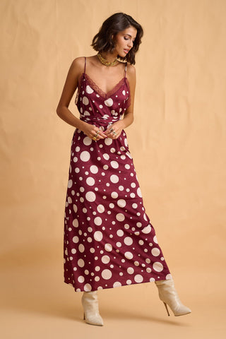 karavan clothing fashion fall winter 25 homecoming collection sophia dress bordeaux ivory polka dots