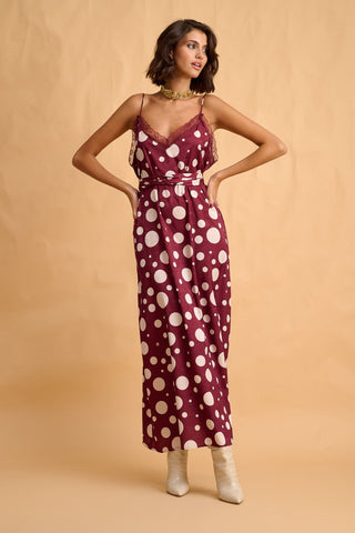 karavan clothing fashion fall winter 25 homecoming collection sophia dress bordeaux ivory polka dots