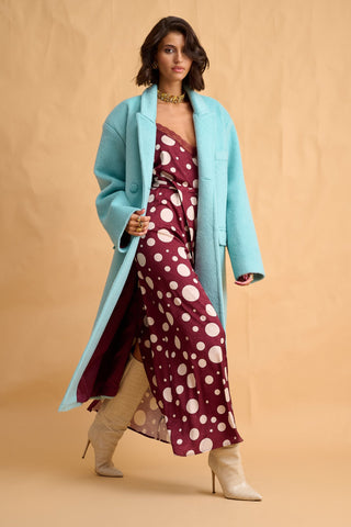 karavan clothing fashion fall winter 25 homecoming collection sophia dress bordeaux ivory polka dots