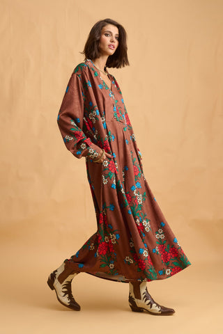 karavan clothing fashion fall winter 25 homecoming collection sylvia dress brown red carnation