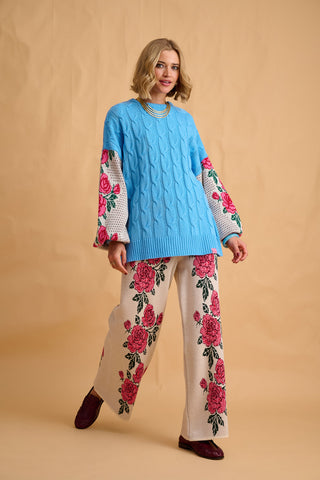 karavan clothing fashion fall winter 25 homecoming collection serafina knitted trousers ivory roses 