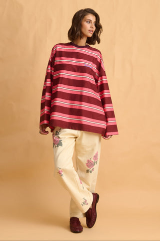 karavan clothing fashion fall winter 25 homecoming collection ginny longsleeve pink bordeaux stripes