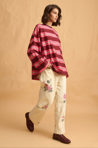 karavan clothing fashion fall winter 25 homecoming collection ginny longsleeve pink bordeaux stripes