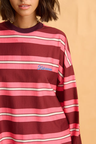 karavan clothing fashion fall winter 25 homecoming collection ginny longsleeve pink bordeaux stripes