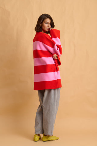 karavan clothing fashion fall winter 25 homecoming collection virginia knitted cardigan pink red stripes