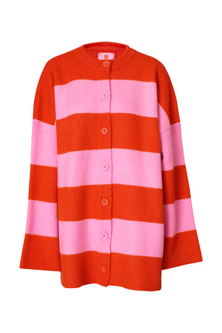 karavan clothing fashion fall winter 25 homecoming collection virginia knitted cardigan pink red stripes