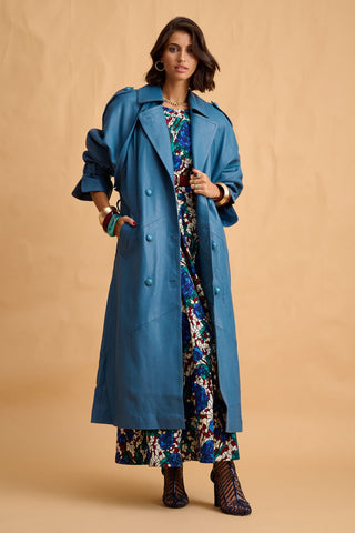 karavan clothing fashion fall winter 25 homecoming collection marlon coat leather blue